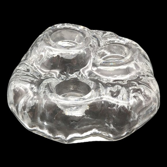 Sea Glasbruk Triple Votive Candle Holder - 8" Clear Glass Iceberg Kosta Sweden - Picture 1 of 6